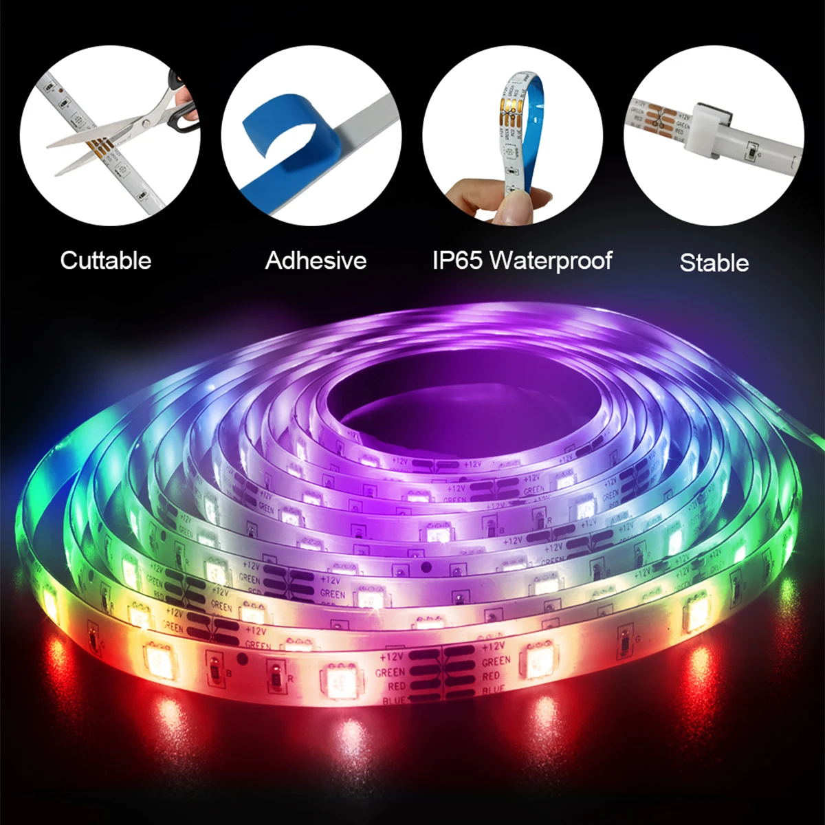 

Waterproof Smart WiFi RGB LED Strip Lights Programmable Music Light Strip App Control Compatible with Alexa Google Home