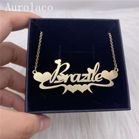 aurolaco custom name necklace with heart custom letter choker necklace stainless steel nameplate necklace for women jewelry gift