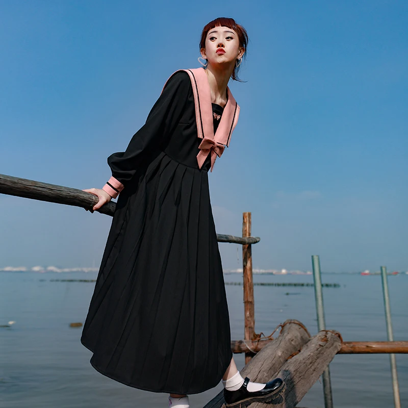 Школьная форма длинное платье jk черная пуховая женское в викторианском стиле