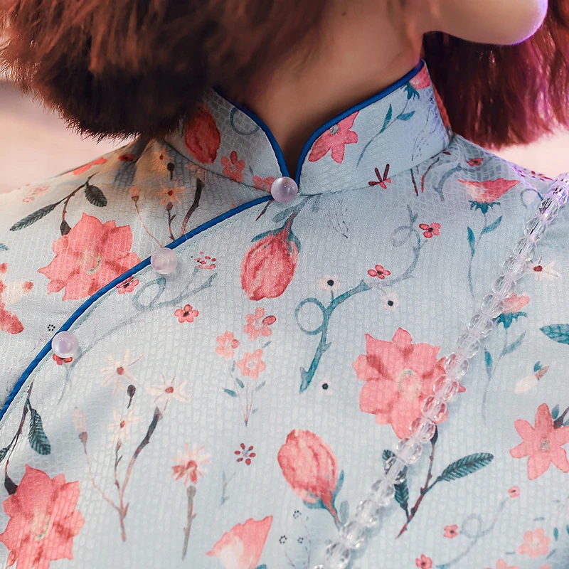 Женское приталенное платье-Ципао с длинным рукавом в китайском стиле