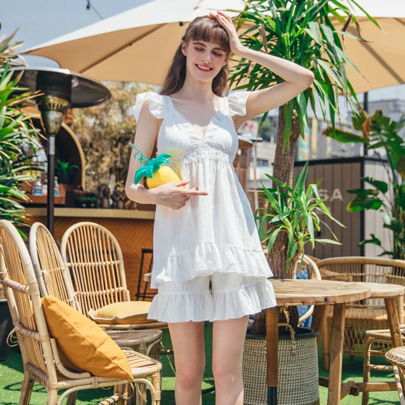 Sleepwear Nighty Woman Autumn Nightgown White Pink Nightdress Leisure Fashion Long Vintage Home Dress Ladies Nightwear Vneck |