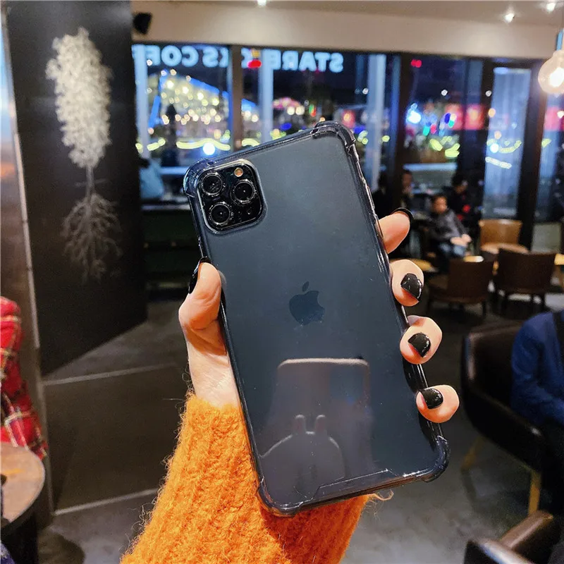 USLION противоударный армированный Прозрачный чехол для iPhone 11 Pro Max XS Max XR X 8 7 6 6s Plus 5 5S SE прозрачные телефонные чехлы крышка подушки безопасности - Цвет: Черный