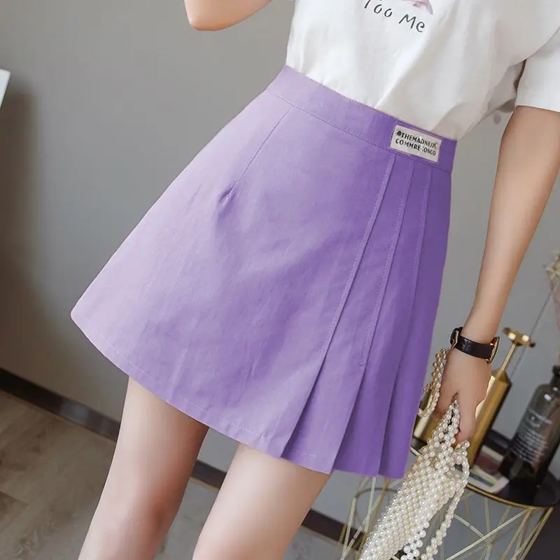 

100% Cotton Pleated Skirt High Waist Slim A- line Skirt Woman Skirts Mujer Faldas Saias Mulher