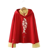 mori girl style cartoon hedging antique harajuku hoodies tassel red cotton womens sweatshirt 2020 autumn long sleeve pullovers