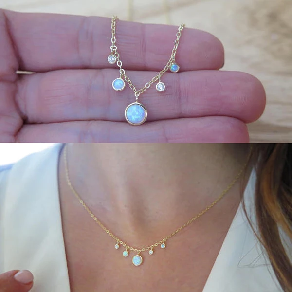 

Guarantee 100% 925 sterling silver vermeil minimal round dots cz opal choker simple charm chocker necklace