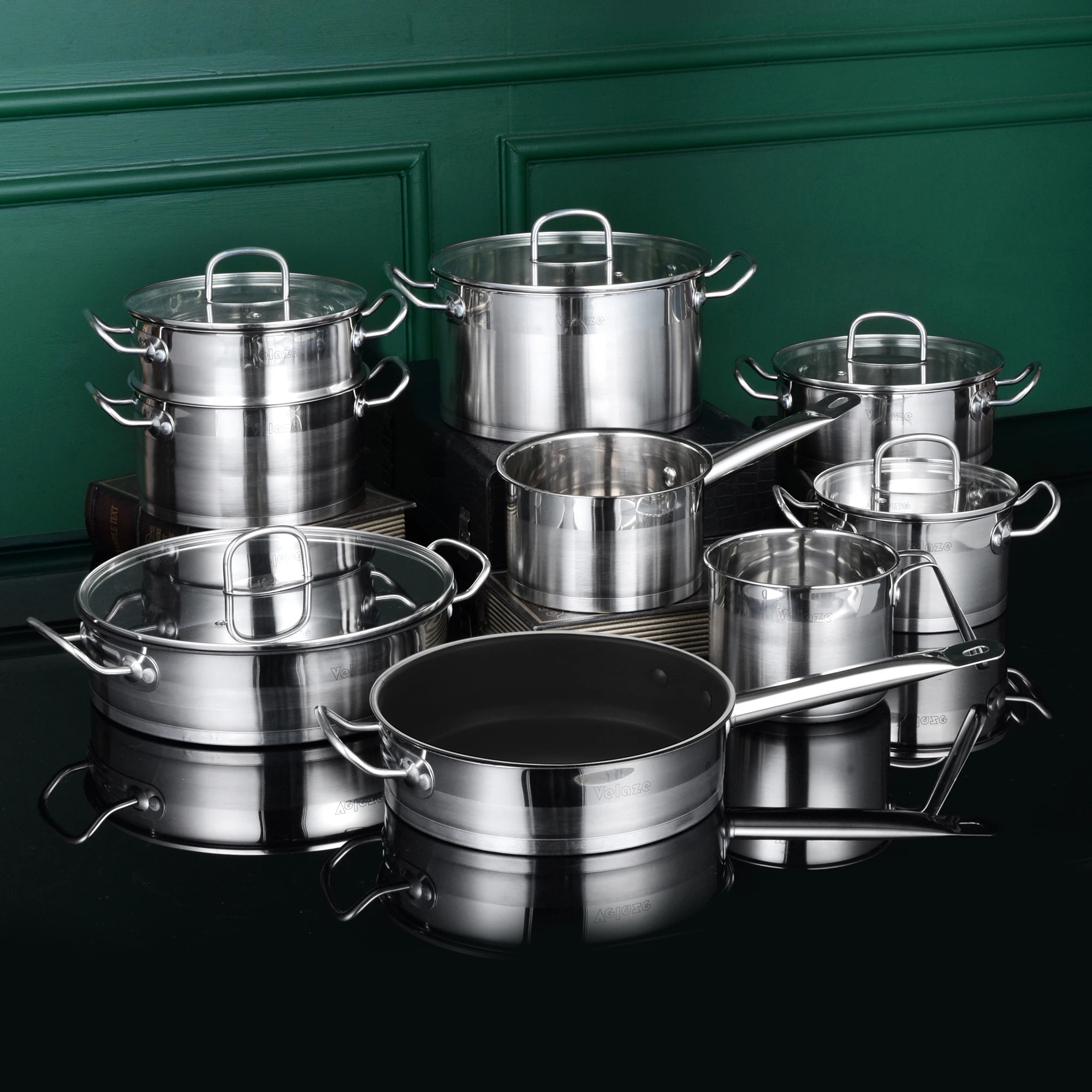 Набор посуды Velaze 14 шт. кухонный горшок для готовки и сковороды из нержавеющей