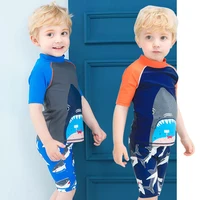 cartoon shark baby boy swimsuit short sleeve kids boys swimwear two pieces upf50 toddler swimming suit beach rash guards