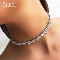 zakol fashion brand jewelry 3 colors rectangle cubic zirconia chokers necklace torques for women anniversary fsnp076