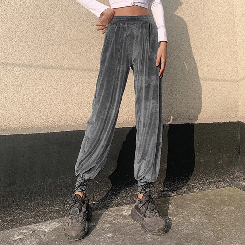 

Women Pure Velvet Loose Jogging Pants Women High Waist Drawstring Trousers Casual Pants Female Korean Streetwear Pants 2021 New