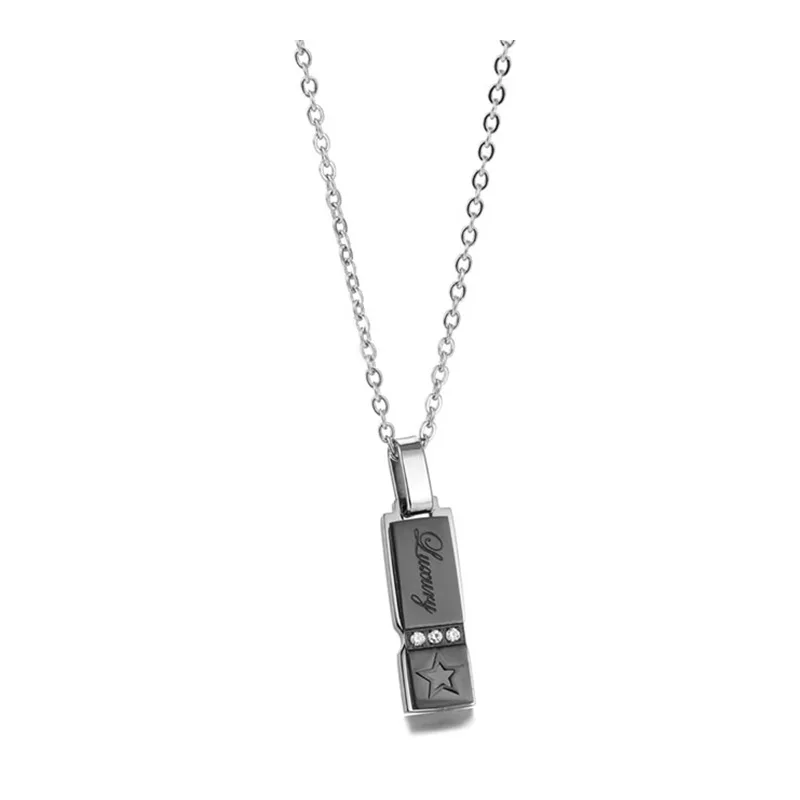 

CL-22 Couple Rectangle Diamond Necklace Titanium Steel Necklace European and American Fashion Necklace Square Diamond Necklace