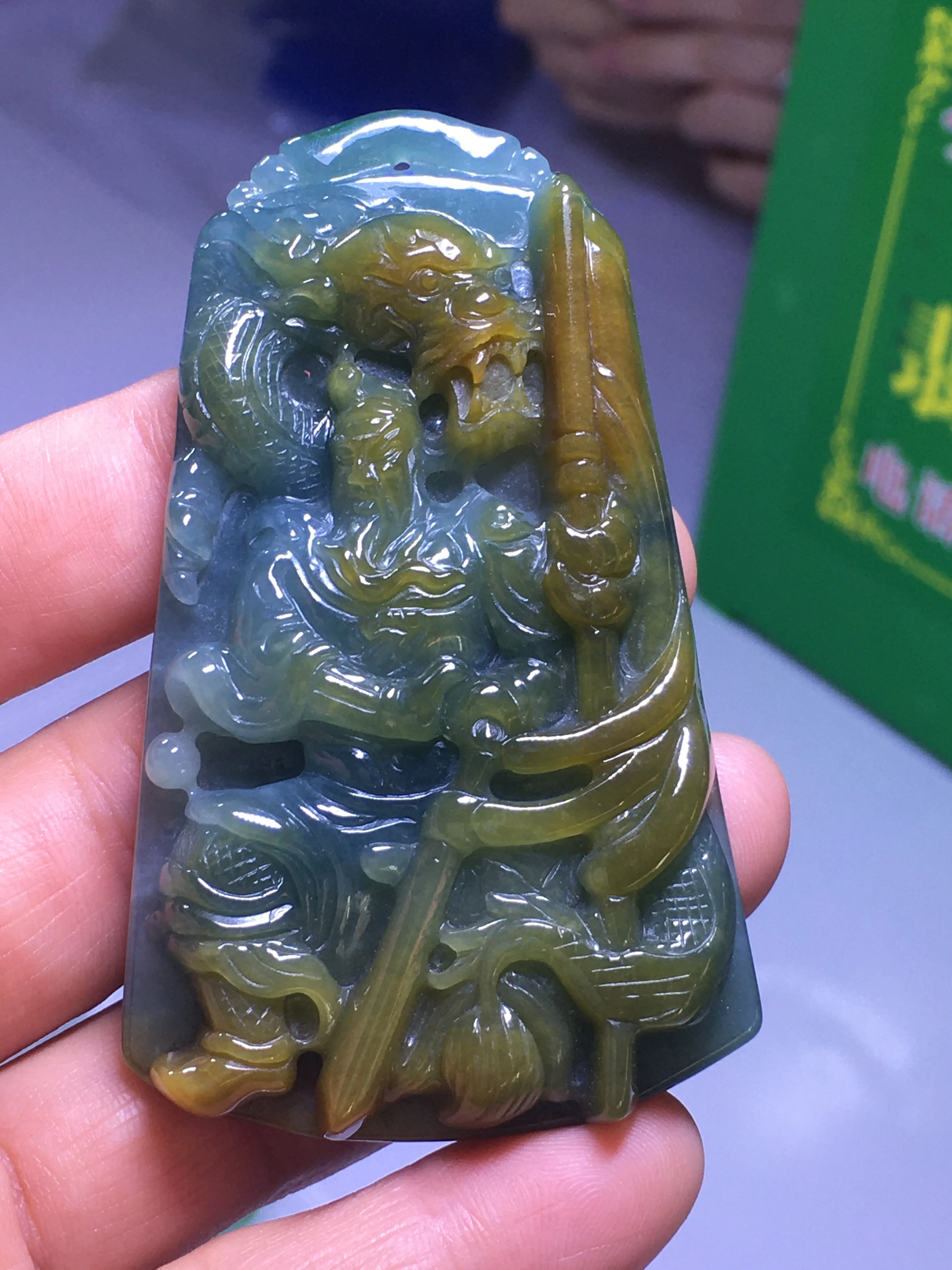 

Natural Myanmar jade A HandCarved guan gong jadeite jade emperor green jade pendant jade necklace pendants jewelry necklaces men