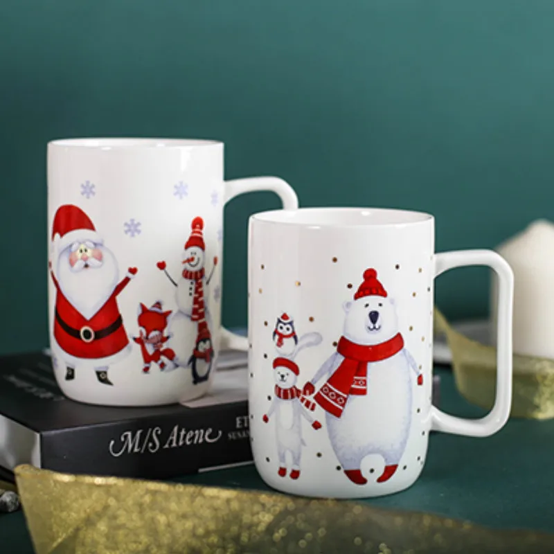 Женская керамическая кружка с ручкой мультяшным Санта-Клаусом симпатичная 400 мл