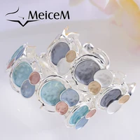 meicem female fashion bracelet round charming bracelets bangle luxury silver color geometric bracelet for women jewelry gifts
