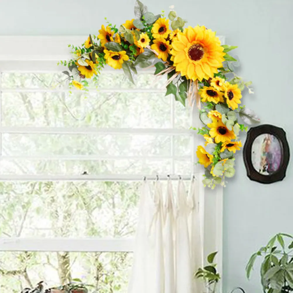 

Front Door Hanging Garland Easter Decor Indoor Outdoor Farmhouse Artificial Sunflower Wreath Living Room Faux Floral Window Wall