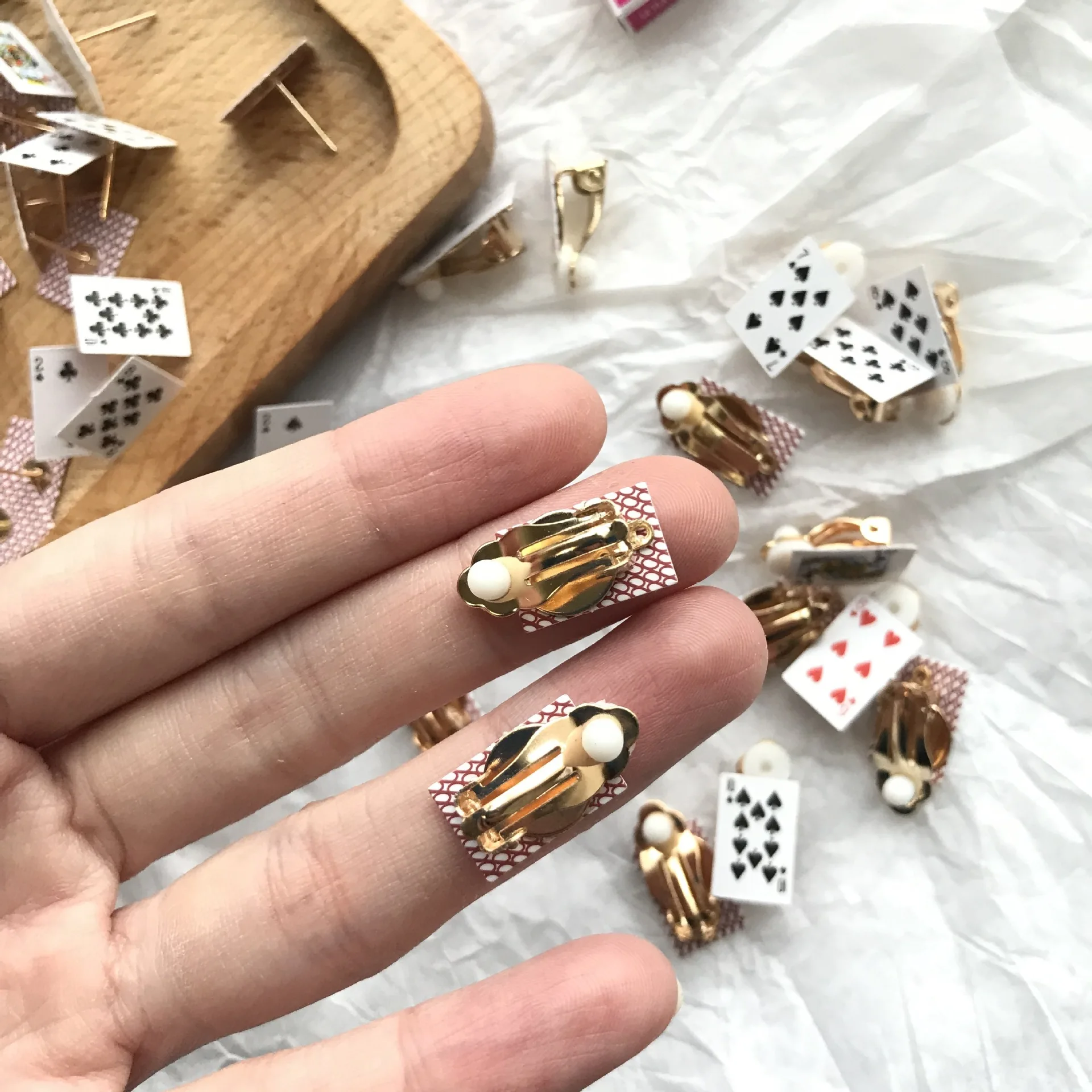 

Rare Individual Light Jewelry S925 Needles Mini Poker Card Random Pattern Stud Earrings Ear Clips for Adults Kids New Year Gift