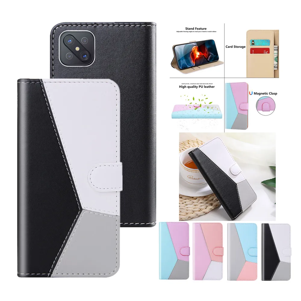 

Reno 4Z 5G Case for OPPO A92S A32 A53 A30 A52 A72 A92 4G A9 A5 2020 Flip Cover Splicing Leather Wallet Full Protect Phone Fundas