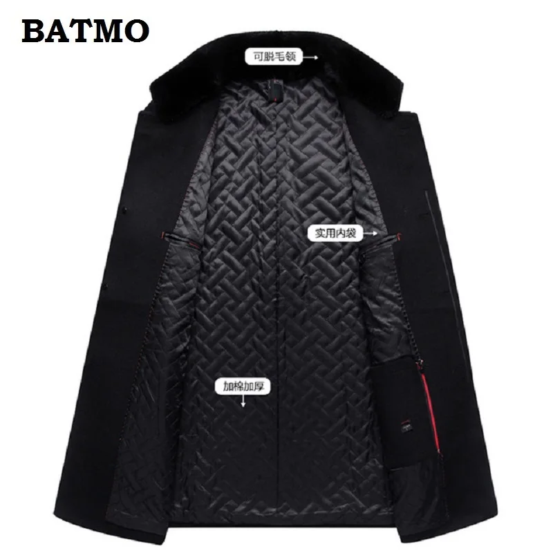 Тренчкот BATMO мужской из 2018 шерсти теплая парка с воротником натурального меха