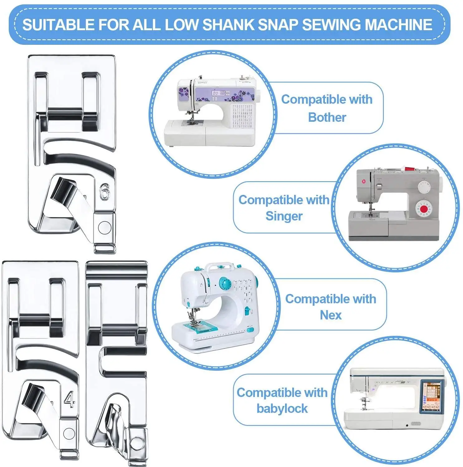 

Narrow Rolled Hem Sewing Machine Presser Foot Set Suitable for Household Multi-Function Sewing Machines 3 mm, 4 mm and 6 mm