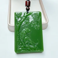 natural green hand carved tiger jade pendant fashion boutique jewelry men and women zodiac necklace gift accessories