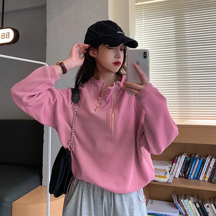 

Осенний супер популярный CEC Свободный корейский стиль свободный свитер на молнии с лацканами для женщин