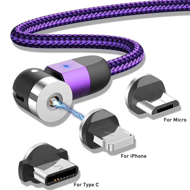 1 м 360 ° + 180 вращающийся магнитный Зарядное устройство Micro USB C Тип кабель для