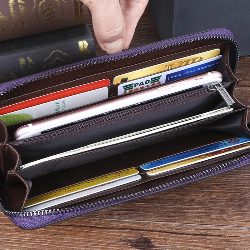 

Women Long Purse Genuine Leather Zipper Bag Wrist Money Bags Female ID/Credit Cards Holder Clip Colorful Printing Clutch Wallet