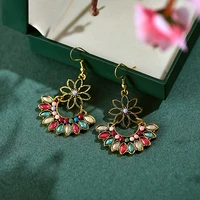 vintage rhinestone flower earrings for women 2020 elegant ethnic boho summer gold color alloy statement jewelry