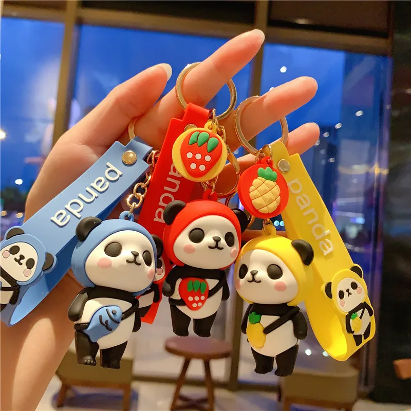 

2020 Summer Red Panda Fruit Keychains Creative Bottle Key Chain Men's And Women's Car Bags Pendant Accessories Key Ring