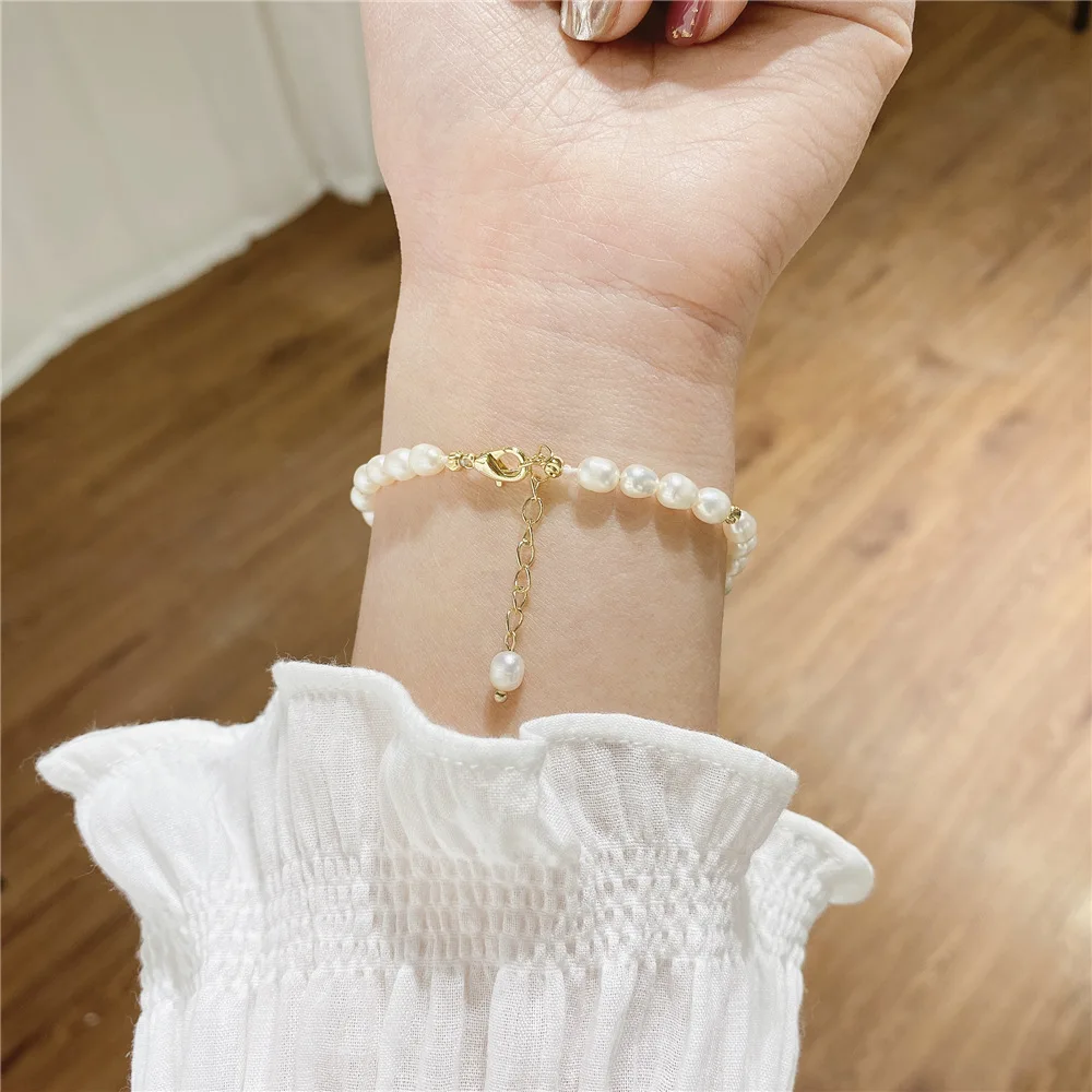 

Оптовая продажа, корейский креативный браслет с пресноводным жемчугом, золотой роскошный женский браслет в стиле панк