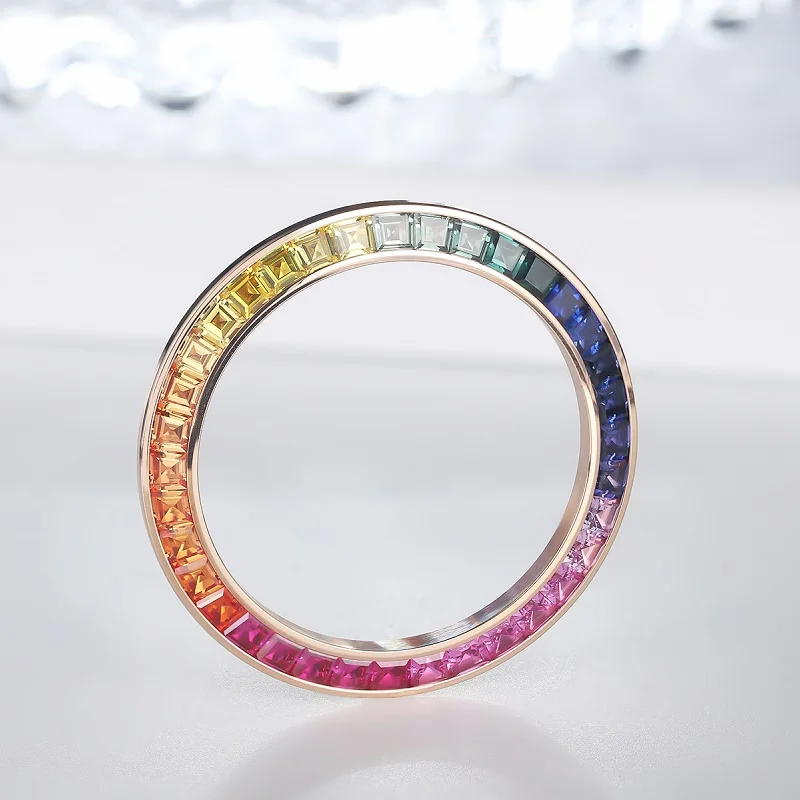 Ins 40mm Stainless Steel Watch Bezel for Daytona Setting with Rainbow Created Sapphire Fashion Watches Parts