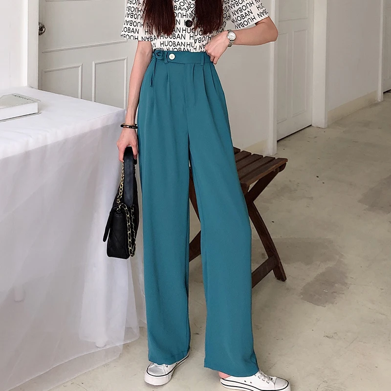 

Брюки женские летние прямые с широкими штанинами, на шнуровке по бокам, K1596