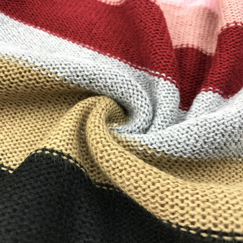 

Autumn Winter Sweater Women Pop Casual Contrast Striped O-Neck Long Sleeve Slim Pullover Knitted Tops Streetwear Ladies Sweater