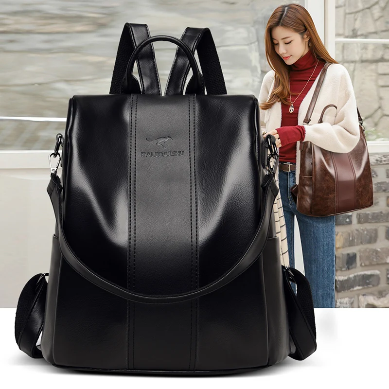 

Solid Color High Quality Pu Leather Large Capacity Travel Women Backpack for Women 2021 Anti-theft Shoulder Bags Sac A Dos