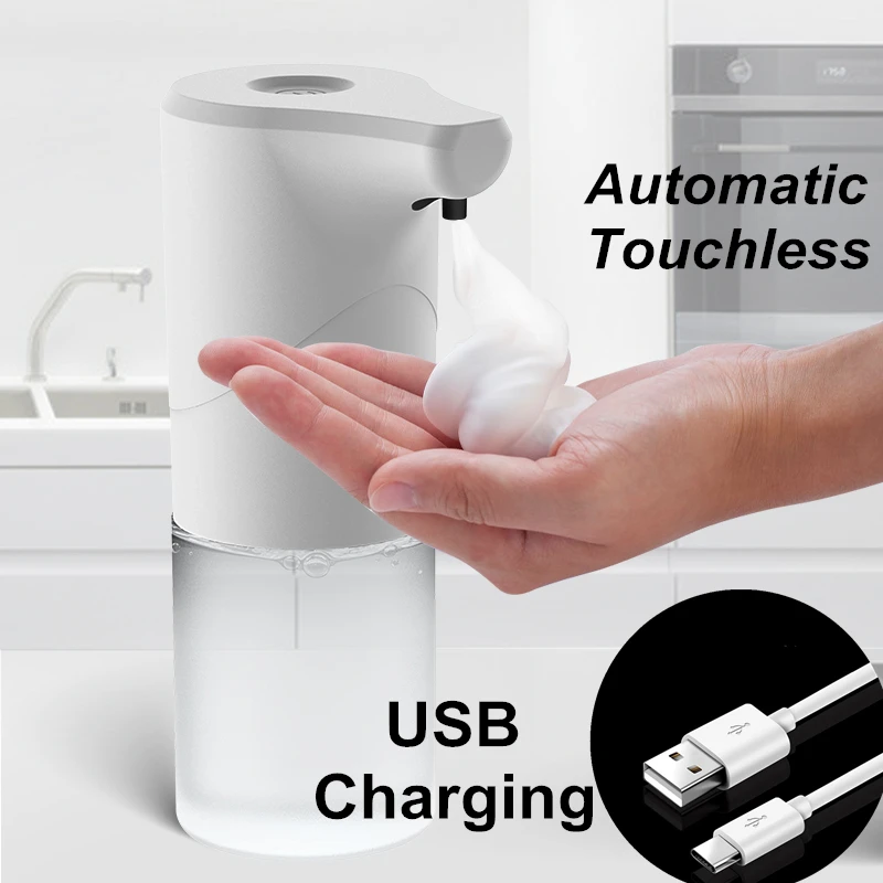 

350mL Automatic Soap Dispenser USB Rechargeable Soap Foam Dispenser Touchless Sensor Hand Sanitizer Kitchen Bathroom Accessories