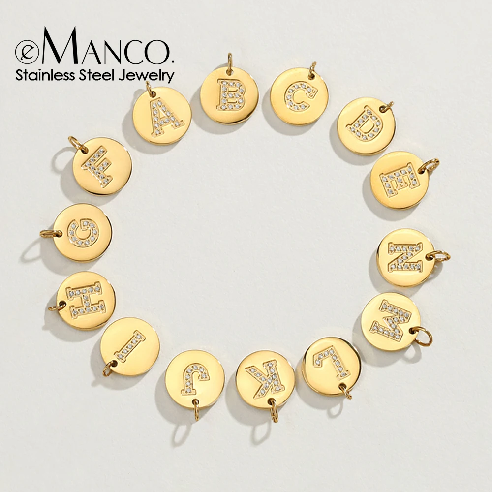 eManco 26 Zircon Alphabets Pendant for Necklace Not Fade Stainless Steel Charms for Bracelet Make Earrings Jewelry Findings