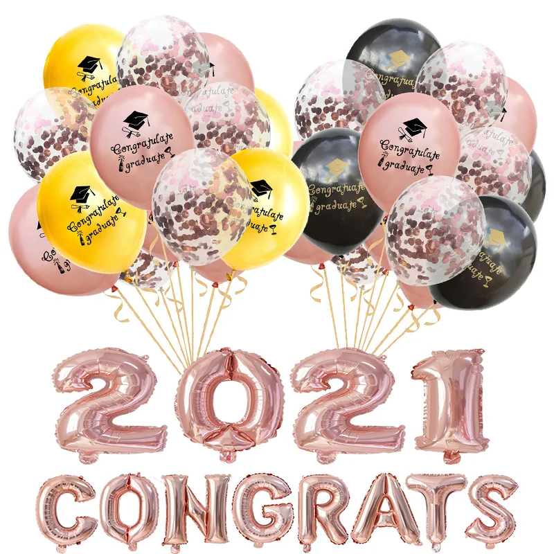 

Congrats Graduation Balloons Gold Silver Black Latex Balloon Confetti Ballons 2021 Congratulation Grad Party Decoration Supplies