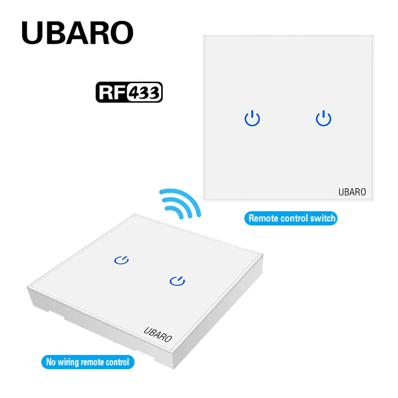 UBARO EU 433, RF беспроводной переключатель управления, роскошная панель из хрустального стекла, настенный сенсорный датчик, кнопка освещения для лестницы, светодиодный индикатор 1/2/3 Gang
