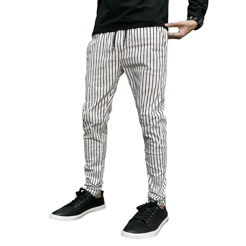 

Hirigin Fashion Men Casual Striped Trousers Pants Slim Fit Skinny Sweatpants Solid Color Long Pants New L-4XL