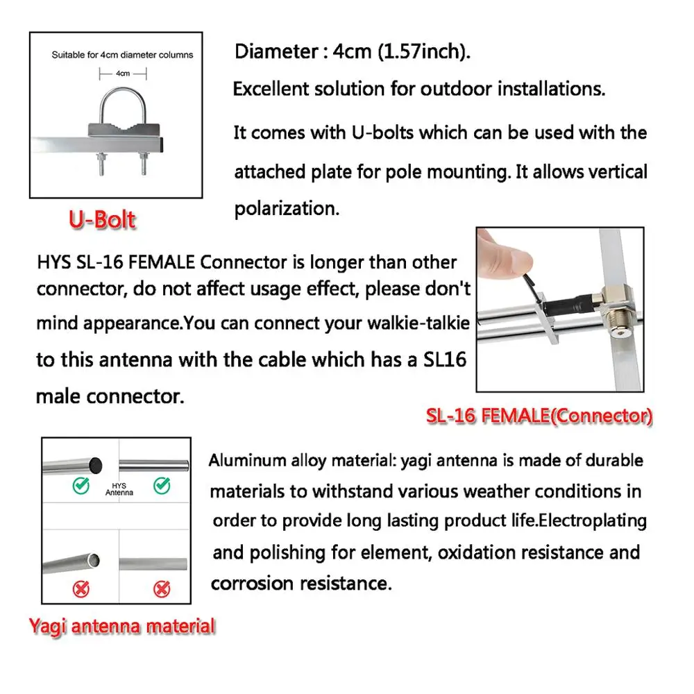 

HYS 7dBi Yagi Antenna UHF 400-470Mhz Outdoor SL16 Female Antenna For Baofeng YAESU Kenwood Radio