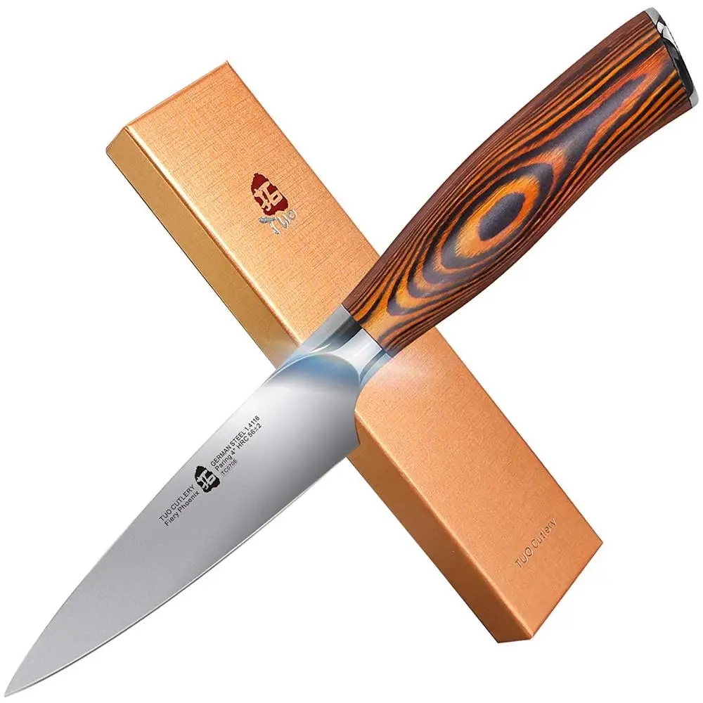 

TUO CUTLERY Paring Knife - German HC Stainless Steel Kitchen Fruit Peeler Peeling Knives - Non-slip Ergonomic Pakkawood - 4''