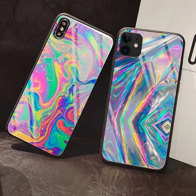 

Fashion rainbow laser pattern Phone Case Tempered Glass For iPhone 12 Pro Max Mini 11 Pro XR XS MAX 8 X 7 6S 6 Plus SE 2020 case