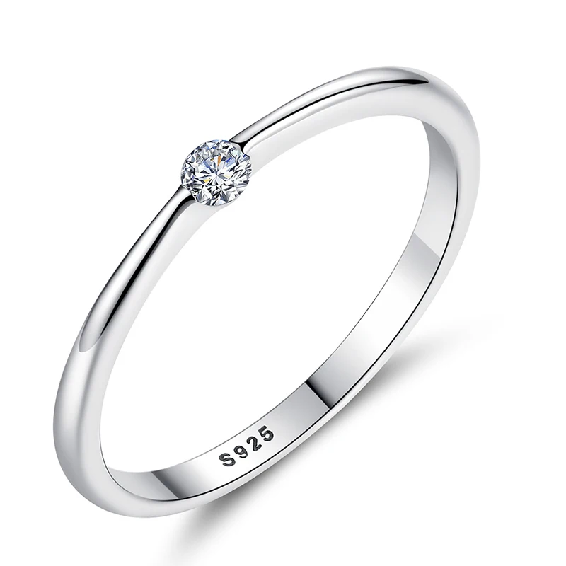 SILVER ELESHE, подарок на Рождество, 925 пробы, серебряное кольцо, простые, Круглые, кубический цирконий, кристалл, кольца на палец для женщин, свадебные, роскошные ювелирные изделия - Цвет основного камня: SILVER