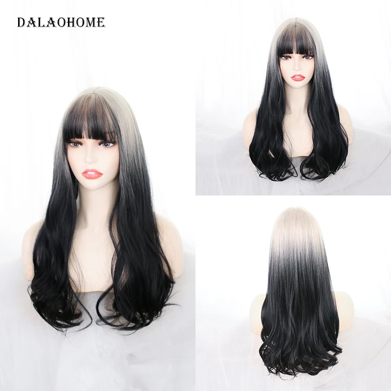 

Dalaohome Synthetic Wig For White Black Woman Long Straight Ombre Lolita Cosplay Wigs Wavy Hairstyle Heat Resistant Fiber Hair