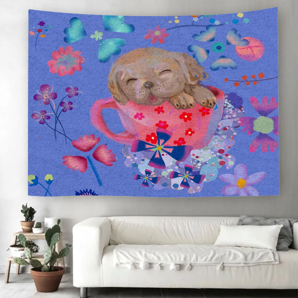 Собаки рисунок питомца гобелен с героями мультфильмов Декор стены ткань тонкое