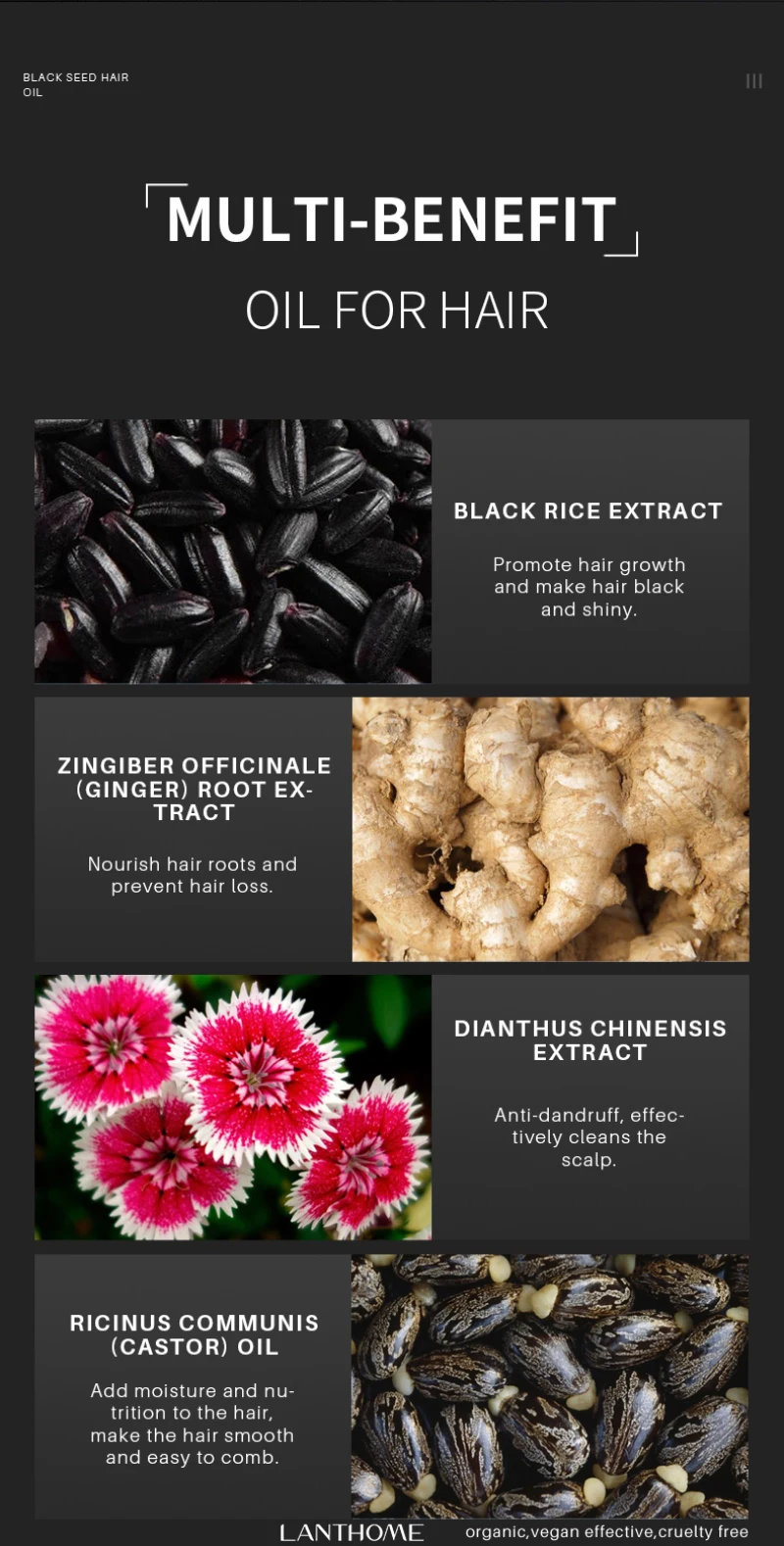 Спрей для роста волос Lanthome Black Rice 30 мл масло выпадение уход за волосами продукты