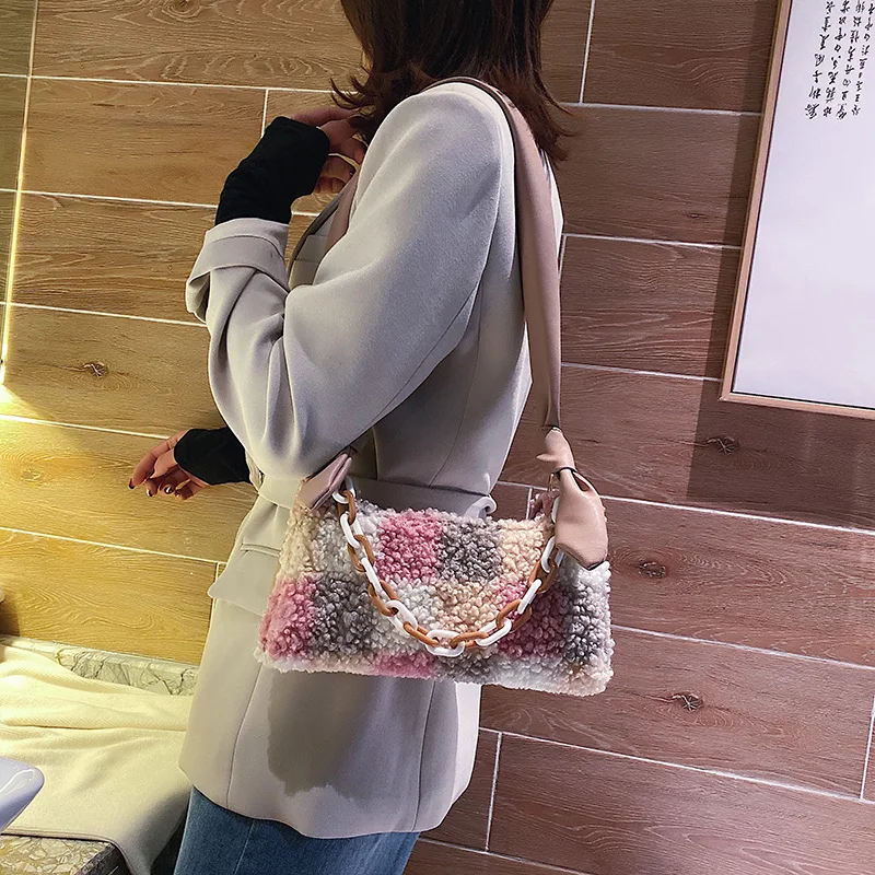 Новинка 2019 зимняя женская сумка через плечо маленькая плюшевая шерстяная