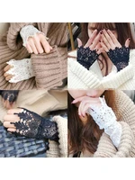 women sweet hollow out crochet lace wrist cuffs stretch false fake sleeves solid color vintage decorative bracelet