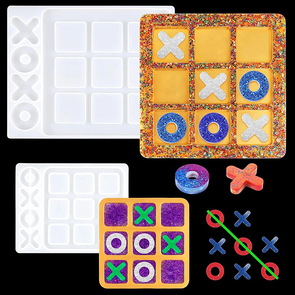 

Tic Tac Toe OX Silicone Mold Set Chess Game Mirror Mold UV Epoxy Resin Casting Mold for DIY Jewelry Making Tools Handmade Crafts
