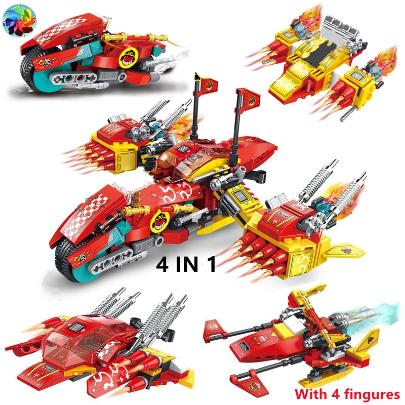 

442PCS 4in1 Monkey King Building Blocks Super Monk Heroes Cloud Fighter Plane Car Bricks Toys for Children Kids GIft