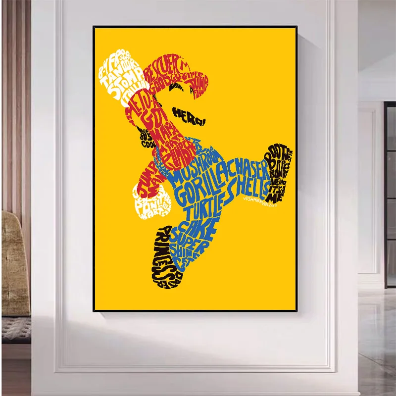 Современный мультяшный плакат Джош мирман Wordy Mario холст живопись плакаты и принты
